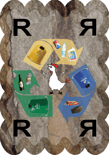 Pòster que es veu el Coc rodejat per iglús de reciclatge i quatre erres amb referència a reduir, recuperar, reutilitzar i reciclar.